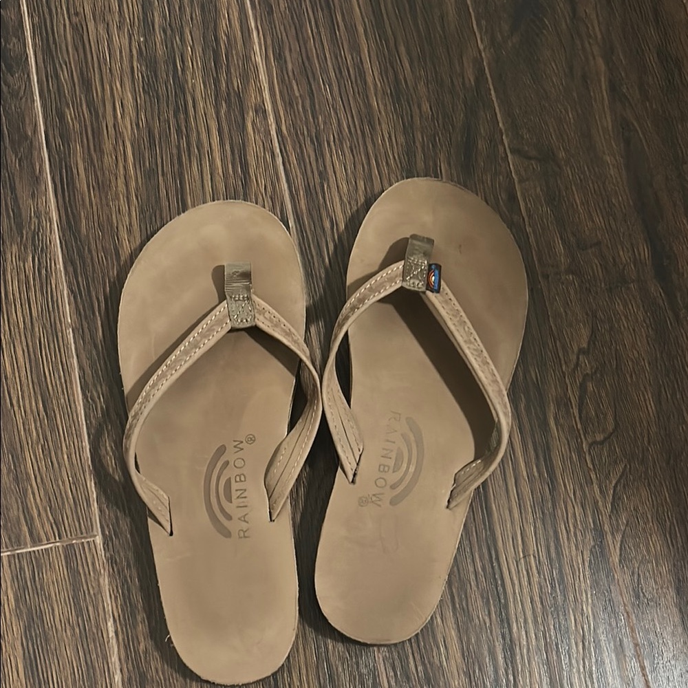 Rainbow Tan Leather Sandals with Durable Design